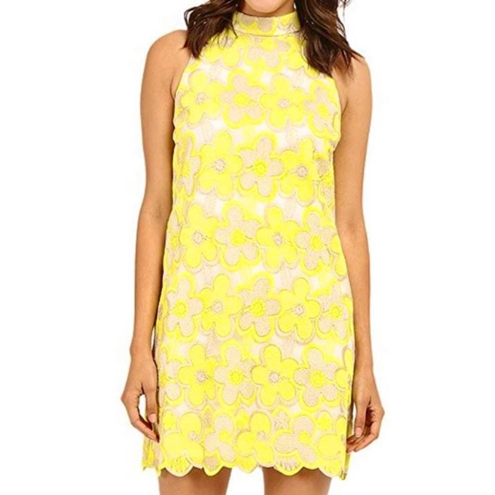 Yellow Floral High Neck Mini Dress